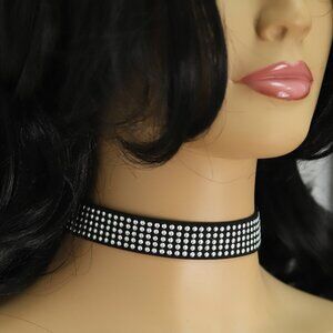 Black Gothic Choker Adjustable silver buttons Bohme wide style (#16)